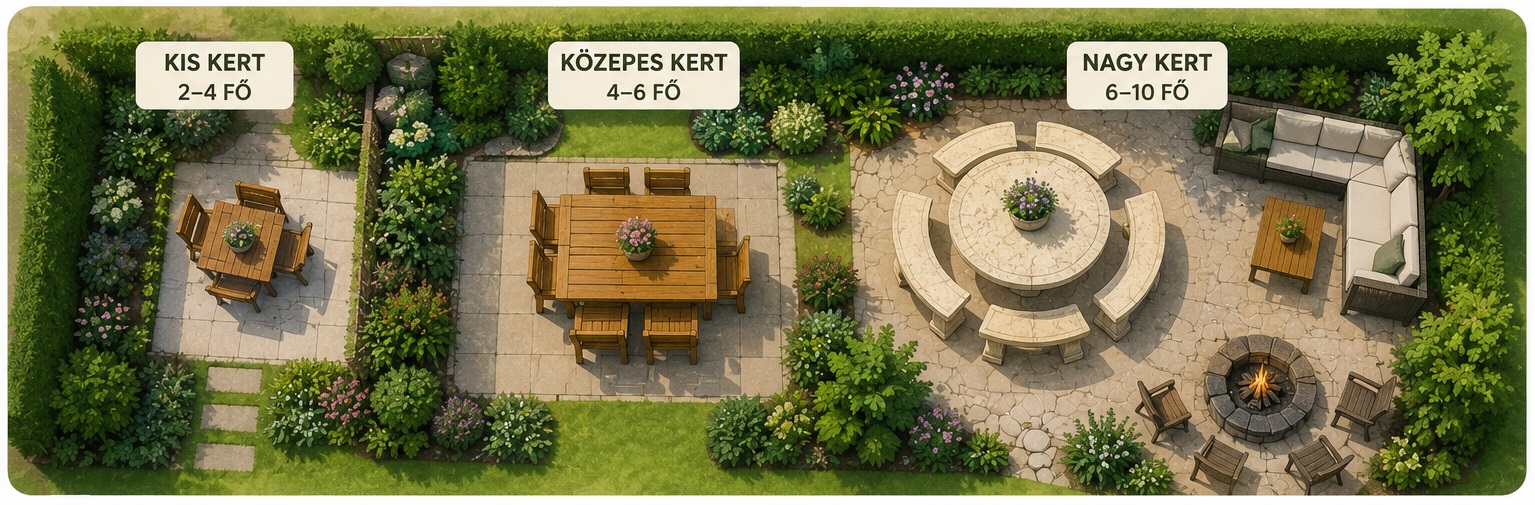 Kerti bútorok különböző méretű kertekhez